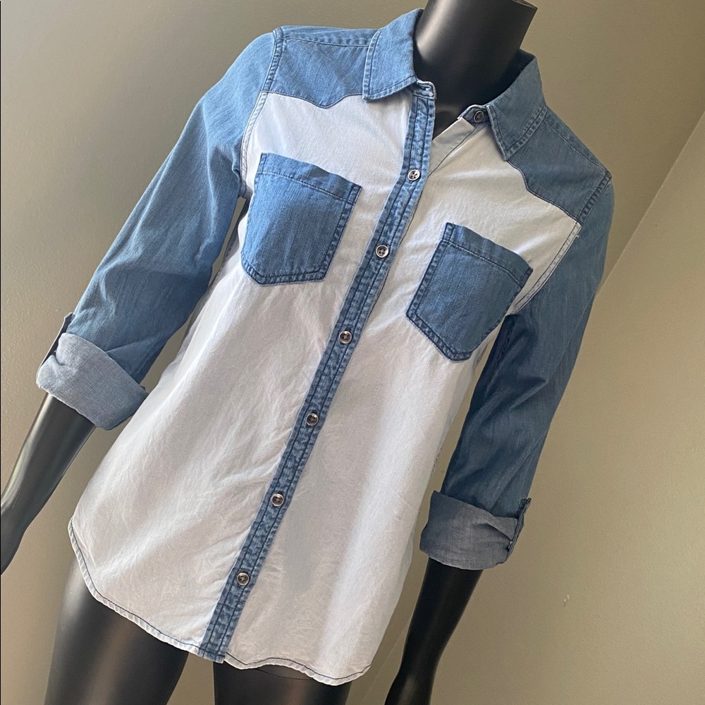 Express Two-Tone Blue Denim Shirt